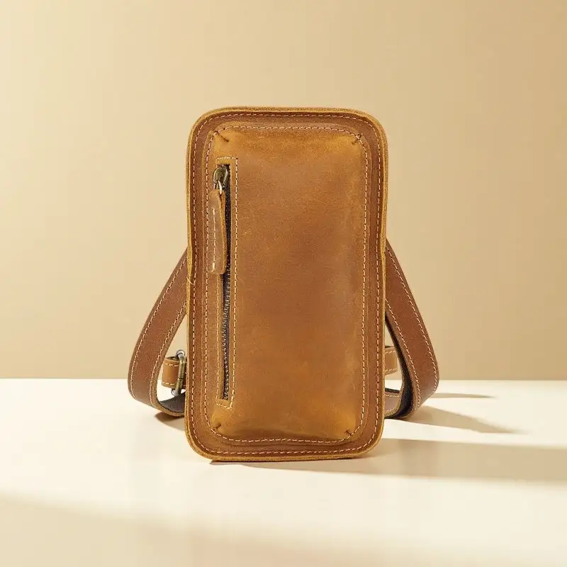 Men's Secure Leather Phone Crossbody Bag