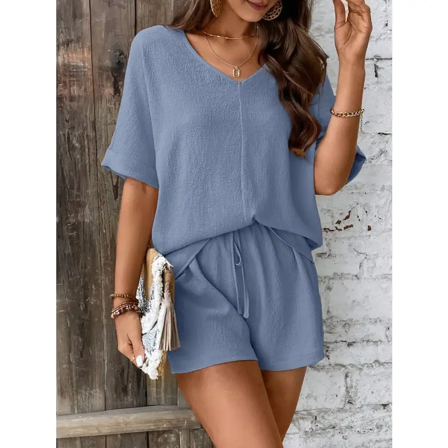 V Neck Half Sleeve Top and Shorts Set