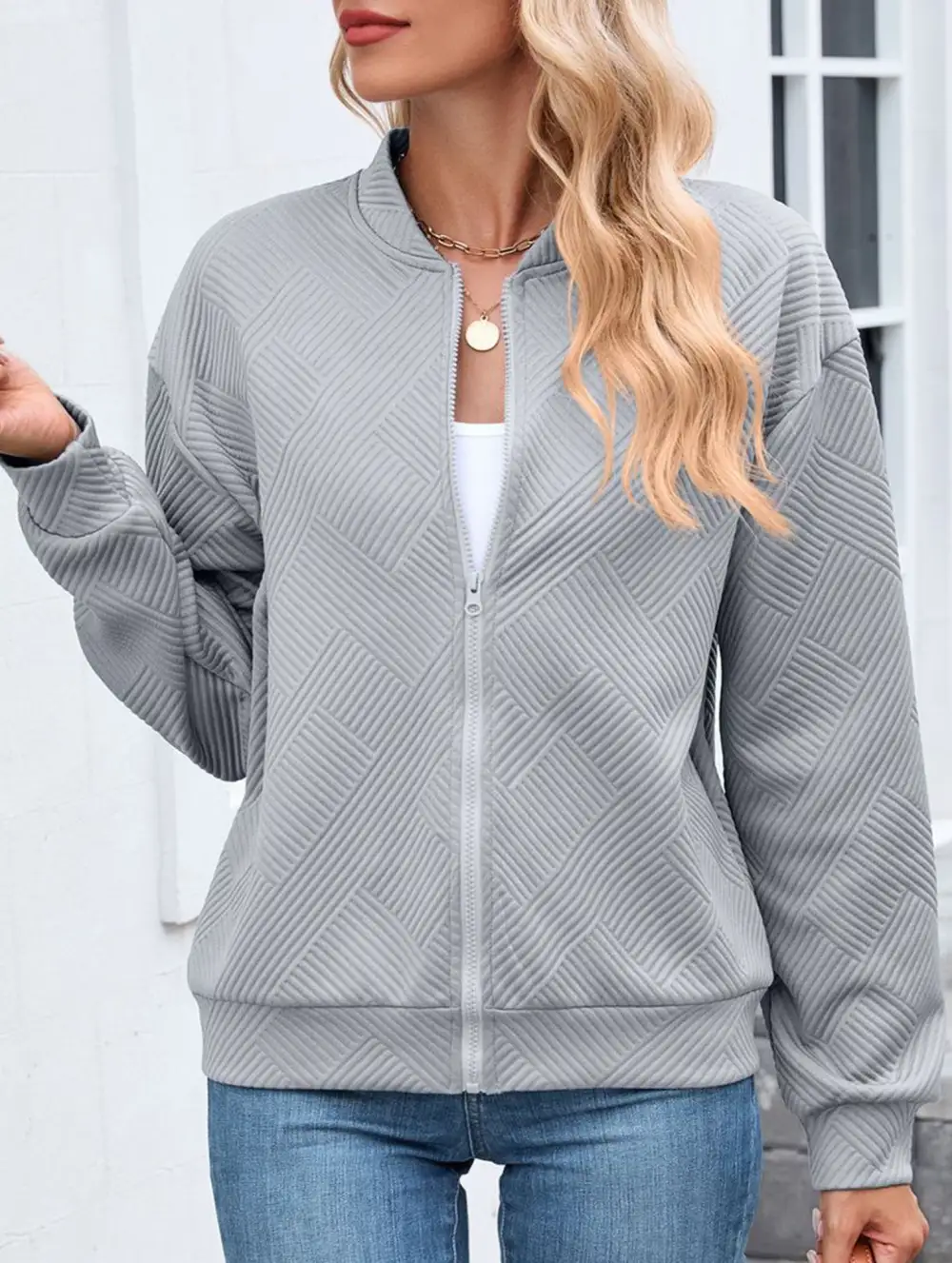 Crew Neck Zipper Loose Long Sleeve Sweatshirt