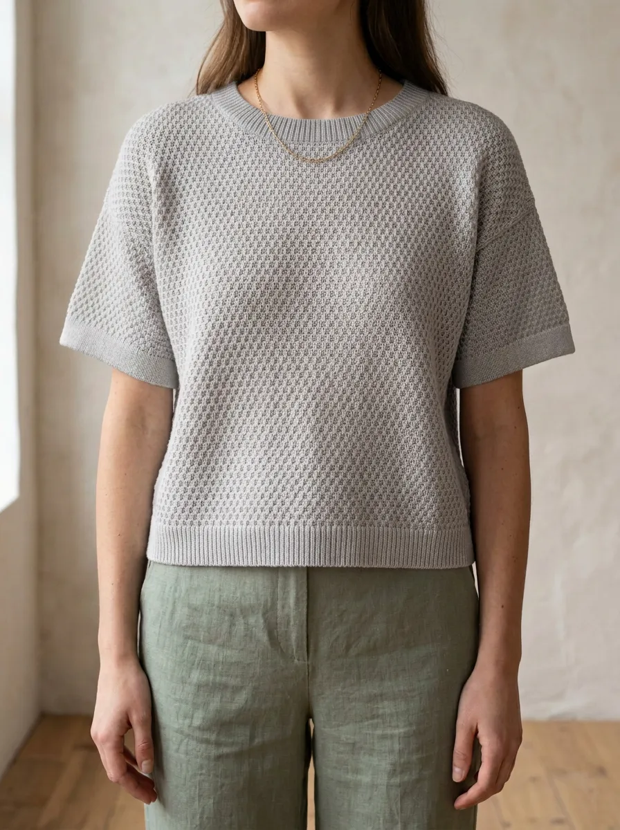 Women's Short-Sleeve Textured Knit T-Shirt