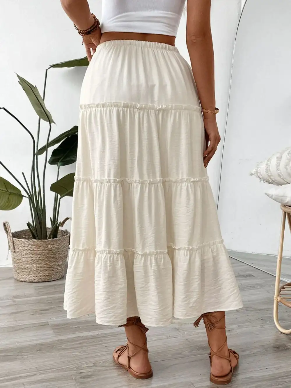 Natural Drawstring Frill Skirt