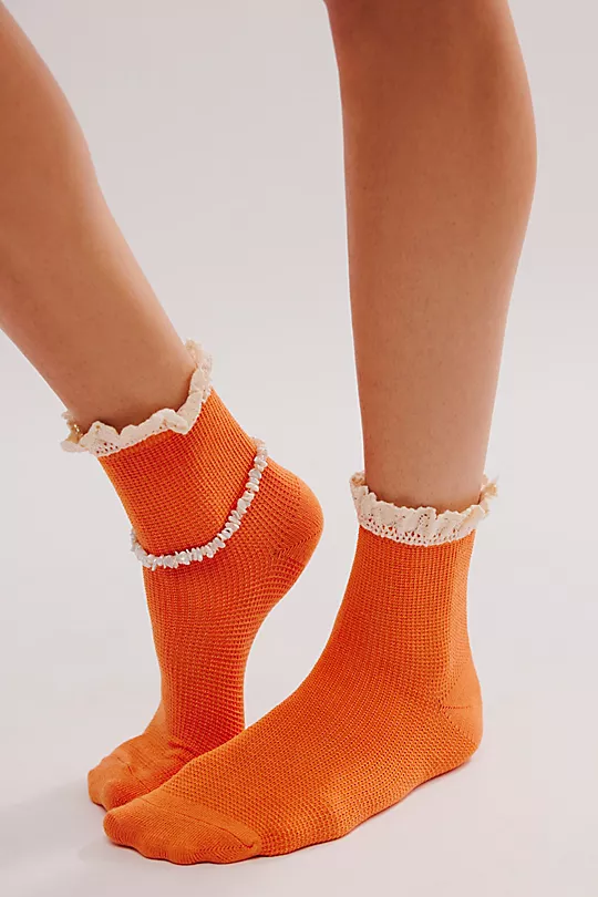 Waffle Knit Ankle Socks Pink