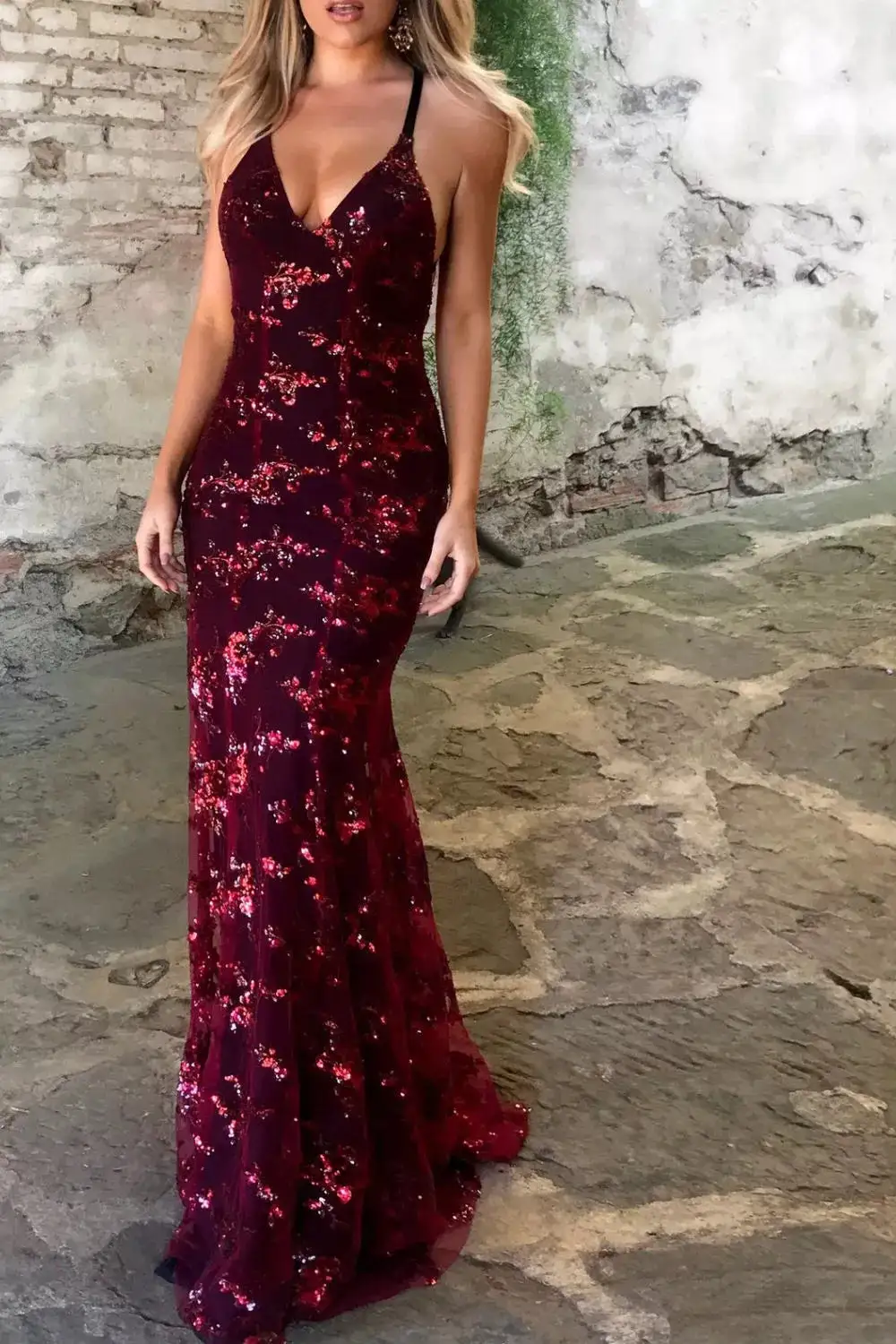 Sequin V Neck Maxi Dress