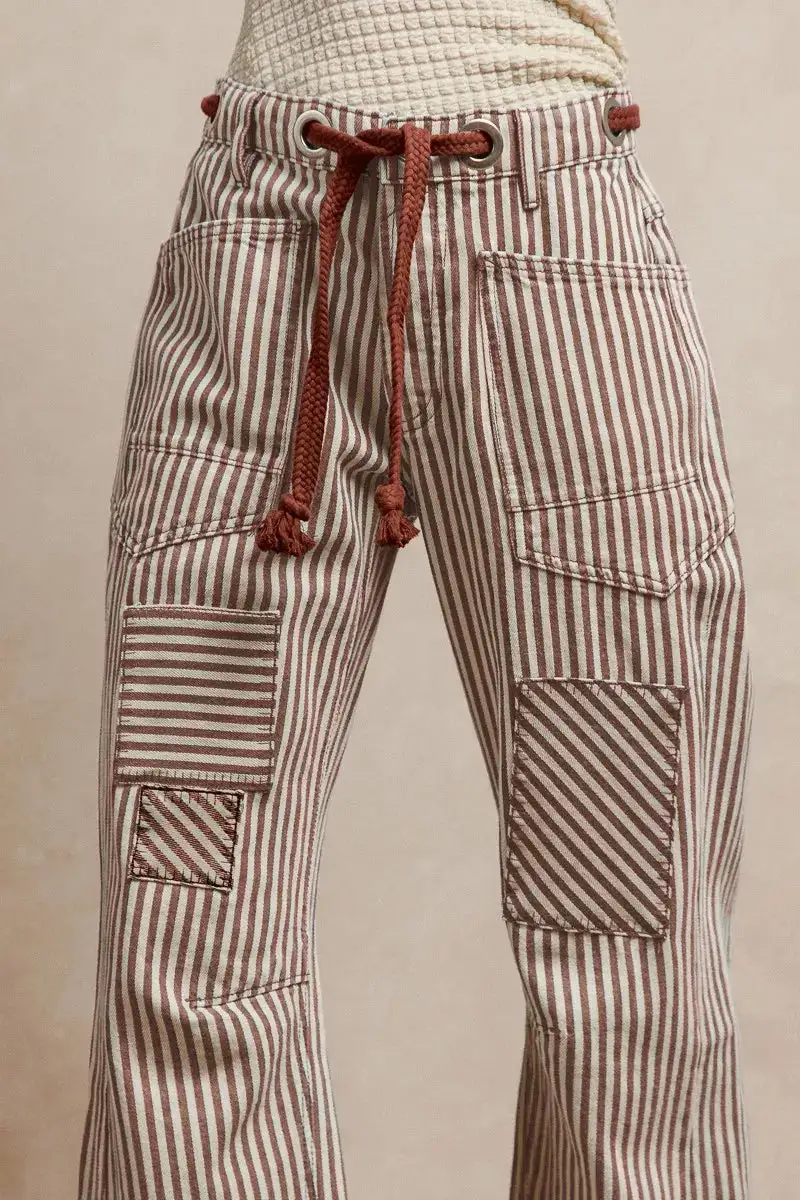 Casual Edit Sequin Striped Barrel Leg Relaxed Fit Pants