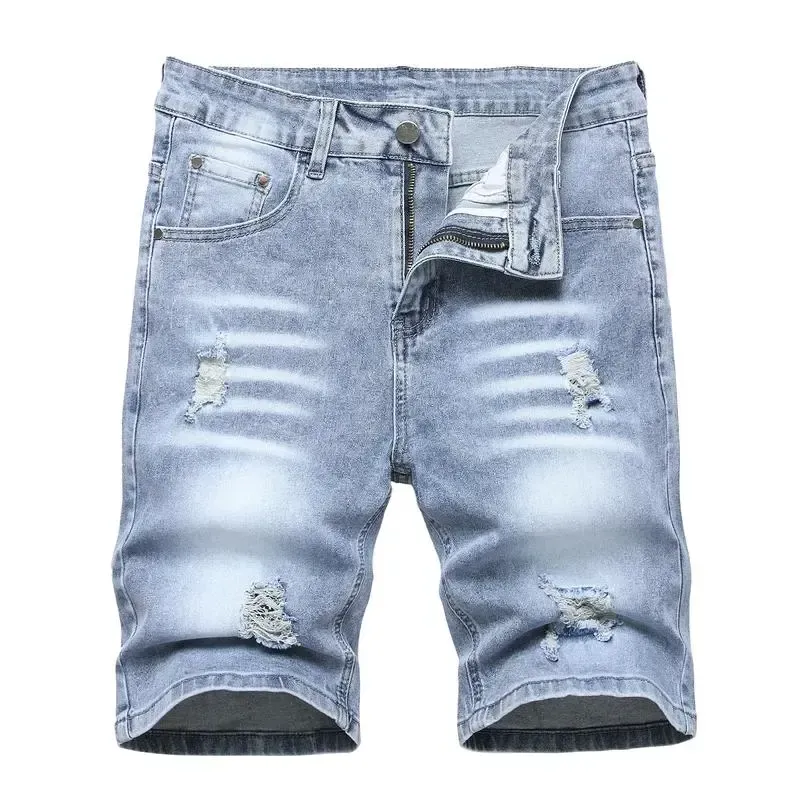 Men’s Ripped Denim Shorts – Stretch – Distressed Street Style