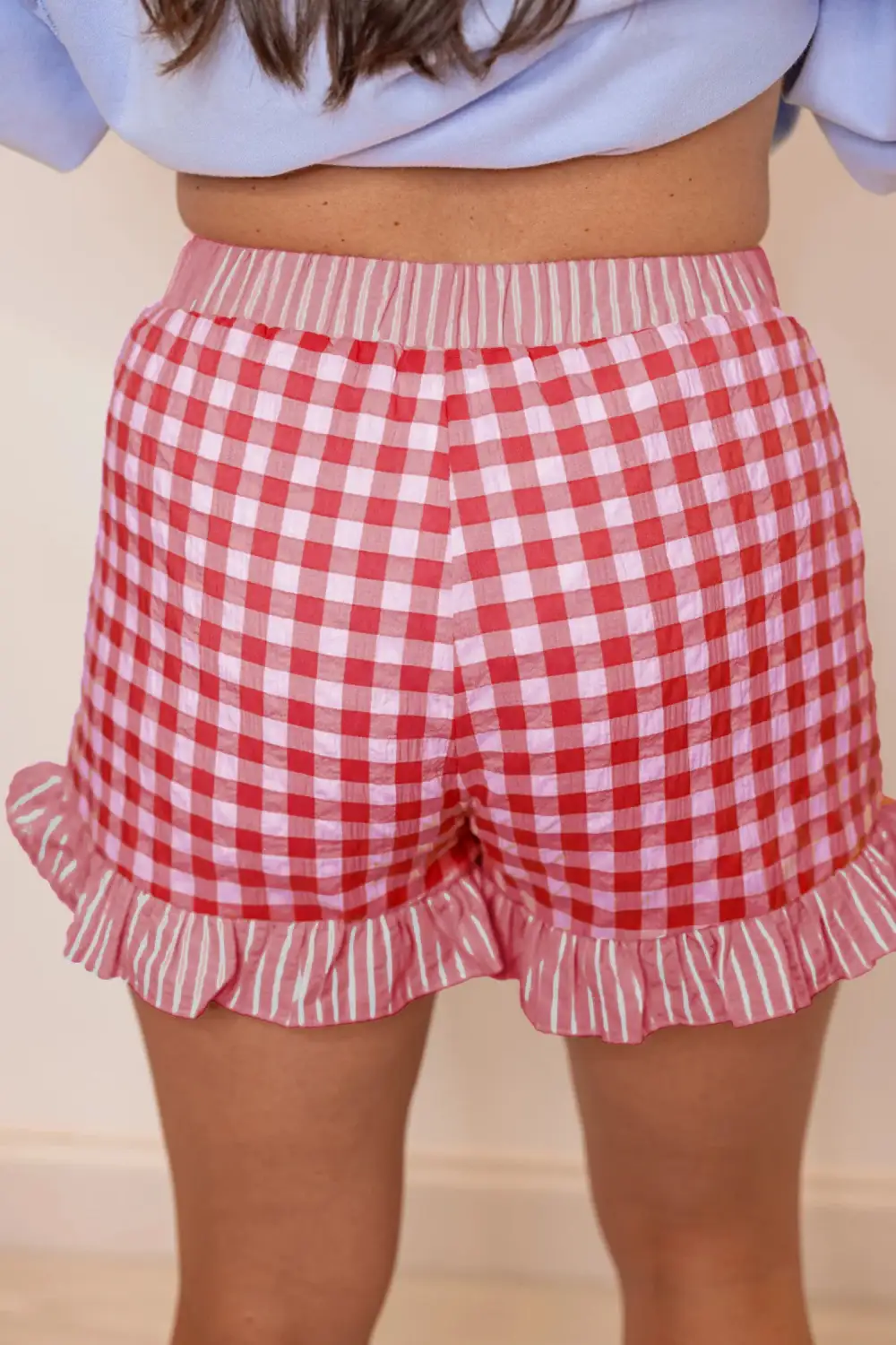 Relaxed Cotton Gingham Plaid Casual Shorts