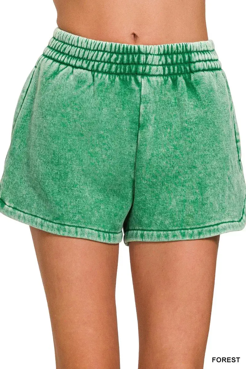 Acid Washed Elastic Waistband Shorts