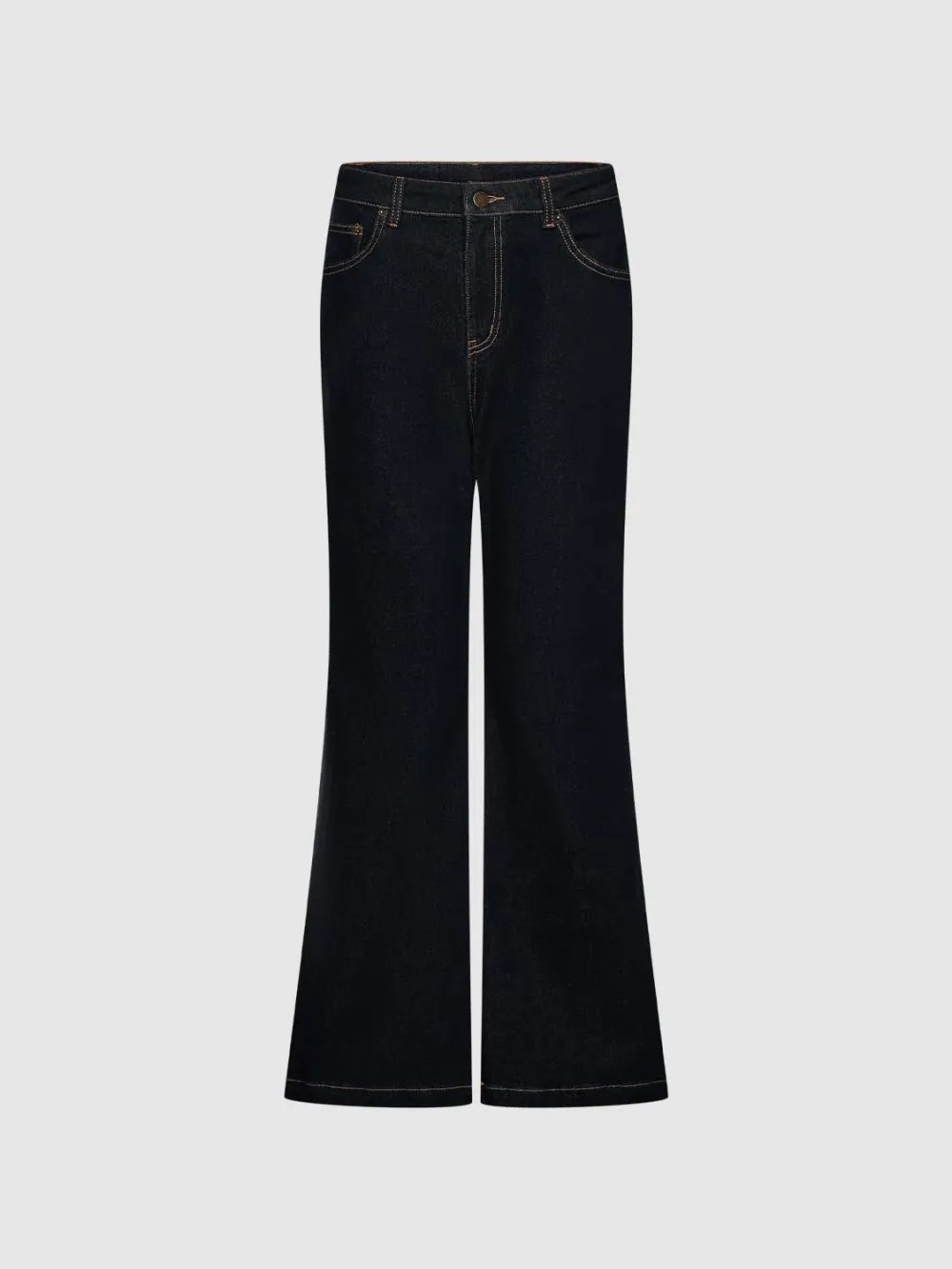 Ladies Black Retro-Style Straight-Waisted Denim Flared Trousers