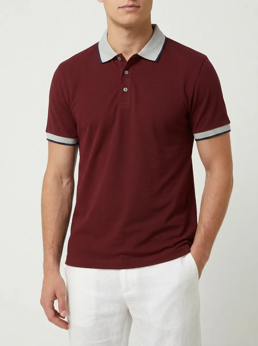 Men's Gray Contrast-Trim Polo Shirt