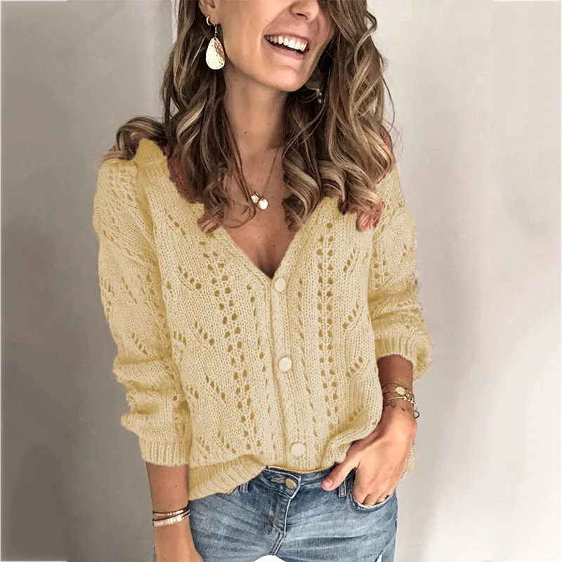 Solid Color V-neck Button Cardigan Sweaters
