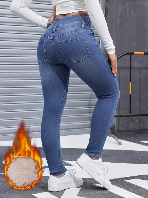 Women's High Elasticity Fleece Lined Thick Denim Jeans&Comfortable Slimming Jeans