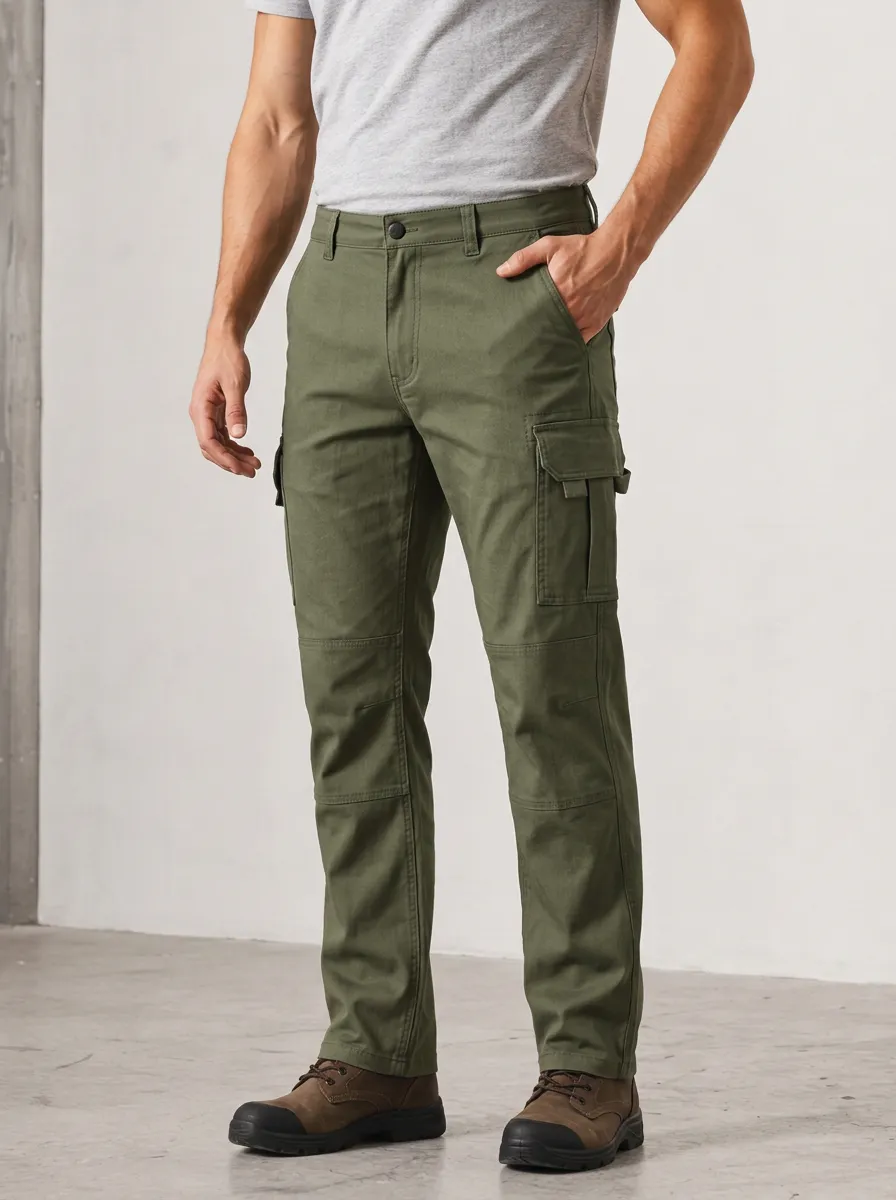 Men's Olive Green Utility Cargo Pants with Textured Detail