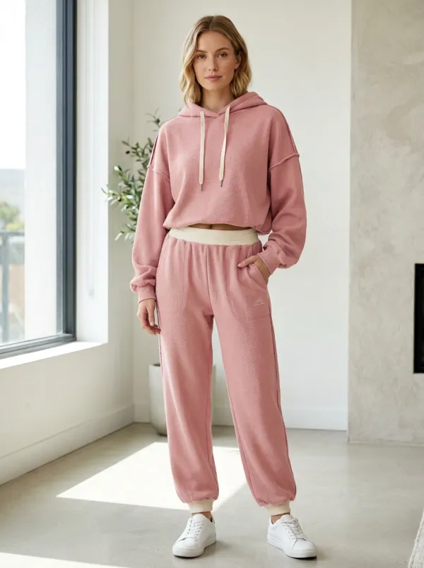 Women's Minimalist Sun Graphic Waffle Knit Printed Hoodie Jogger Set