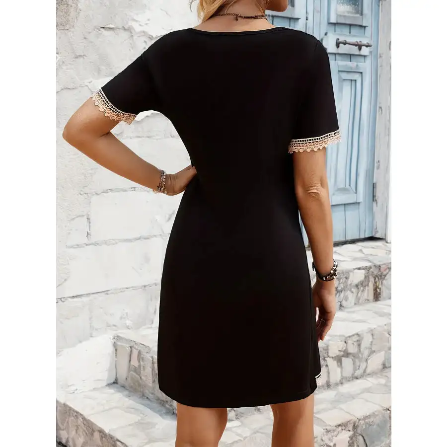 Boho Lace Trim V-Neck Mini Dress