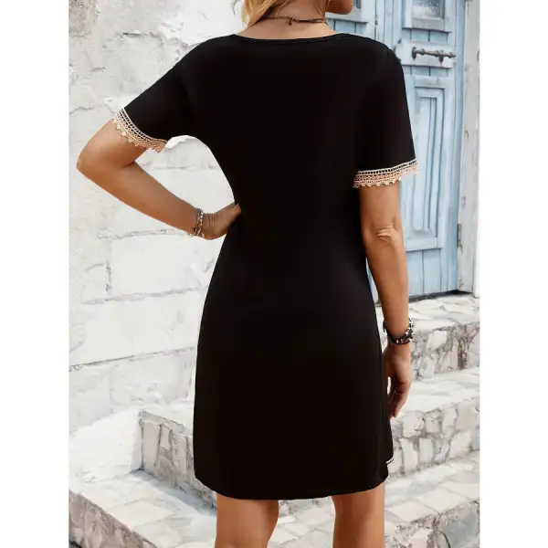 Boho Lace Trim V-Neck Mini Dress