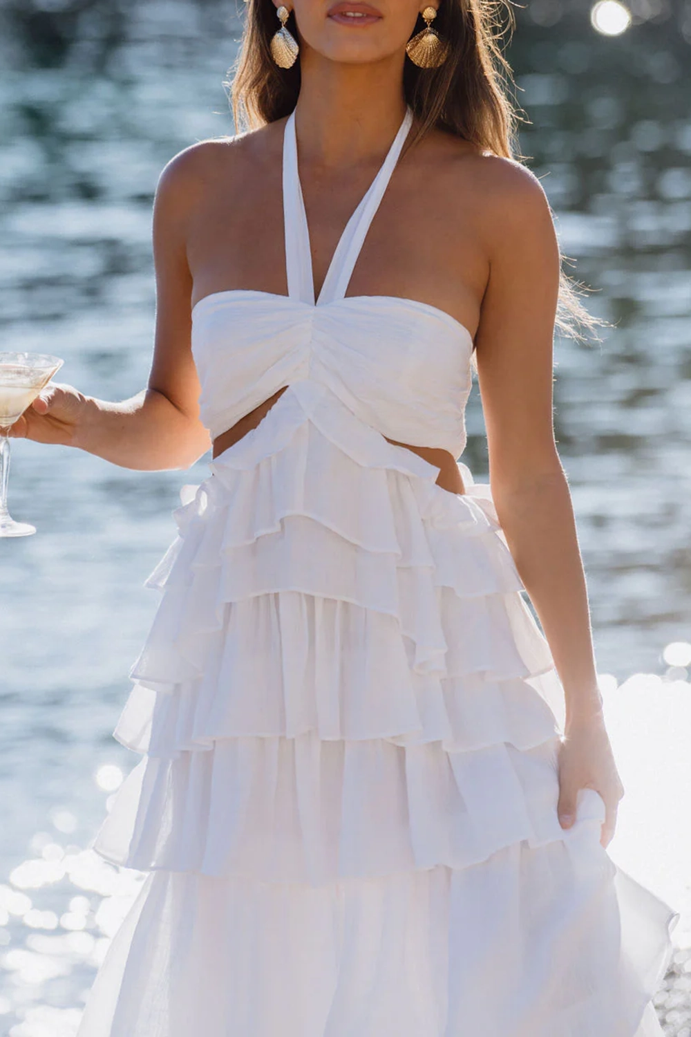 White Ruffle Maxi Dress