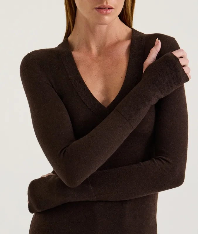 Espresso V-Neck Thumbhole Knit Top
