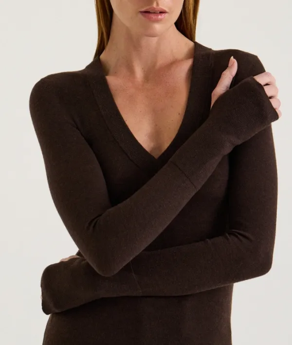 Espresso V-Neck Thumbhole Knit Top