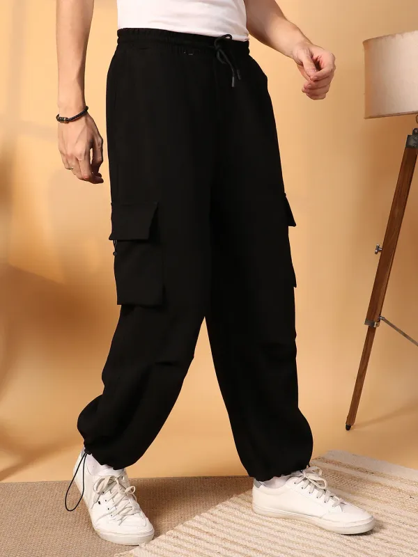 Black Mid-Rise Cargo Parachute Trousers