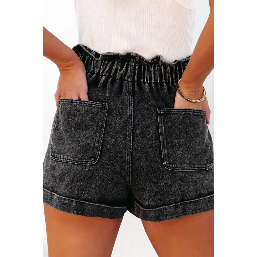 Paperbag Waist Denim Shorts with Pockets