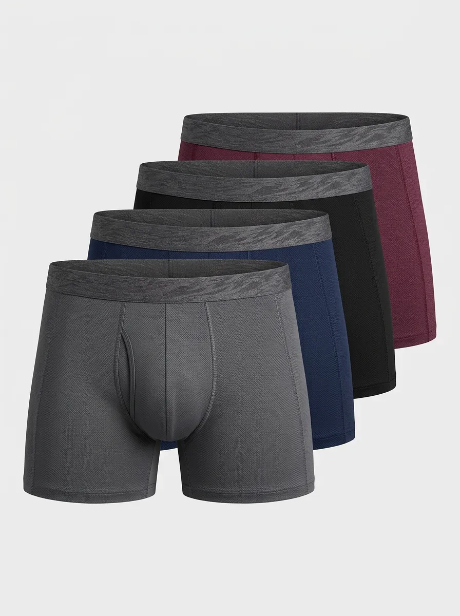 Breathable-Look Cotton Camo Motif Textured Men's Boxer Briefs Four-Pack