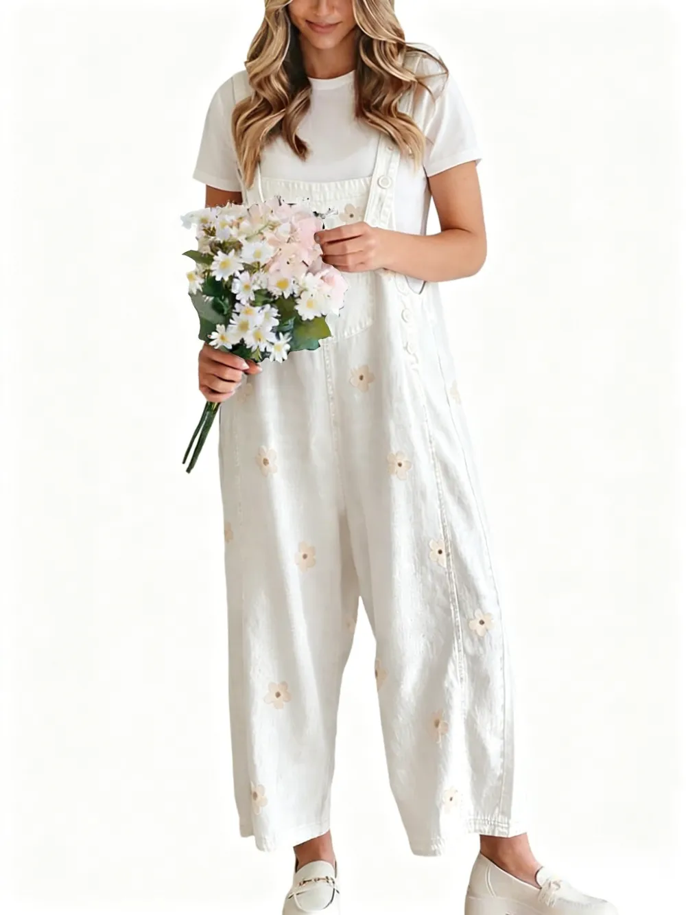Women's Floral Printed Bib Overall Jumpsuit
