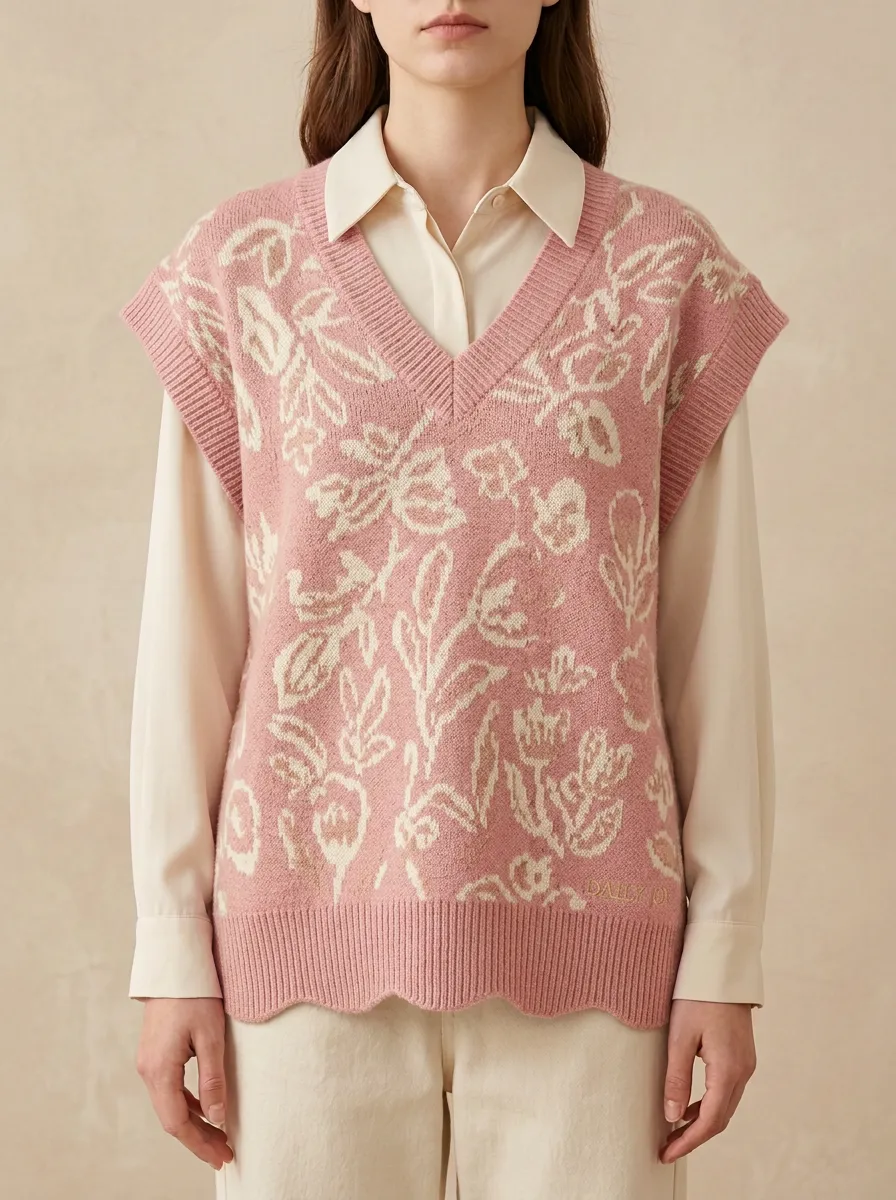 Classic Floral Vneck Sweater Vest