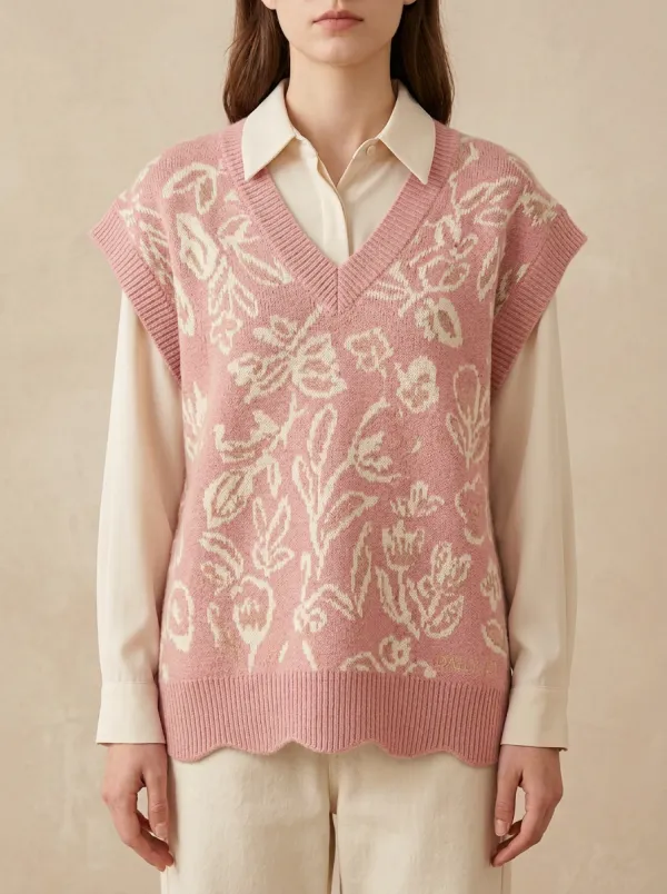 Classic Floral Vneck Sweater Vest
