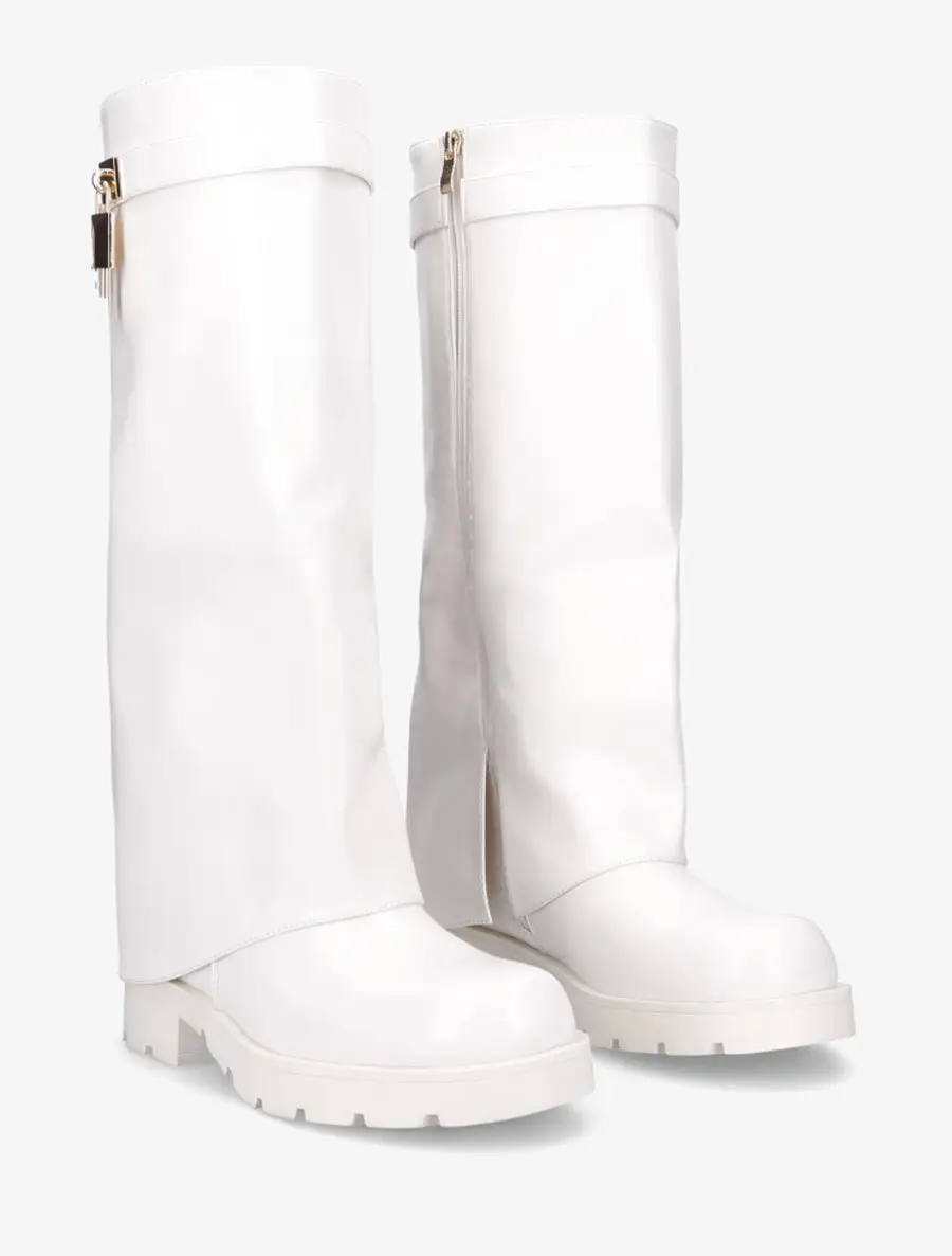 Timeless Block Heel Fold-Over Faux Leather Knee High Boots