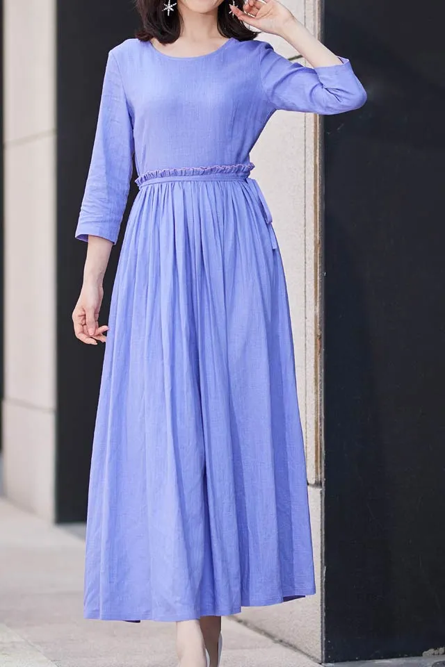 Linen Cotton Fit And Flare Ruffle Maxi Dress
