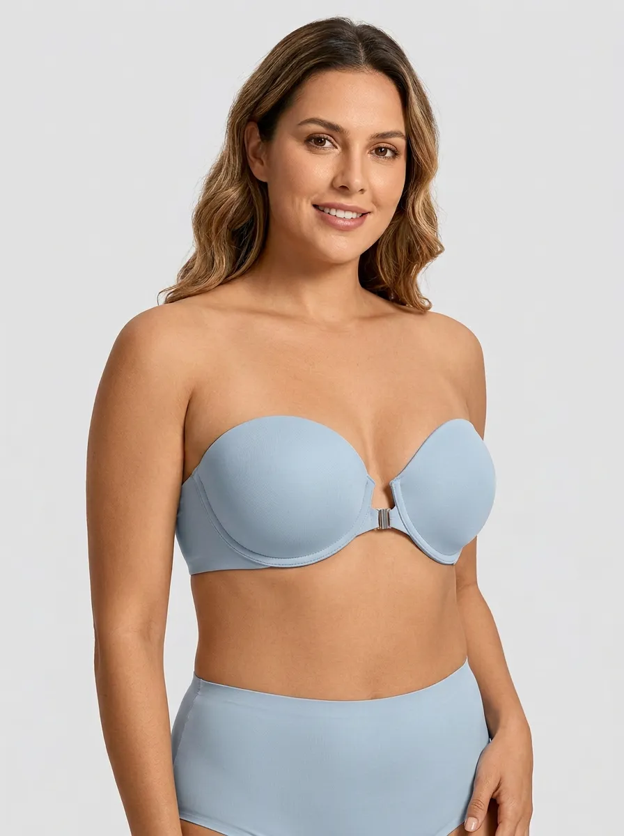 Women's Metal-Clasp Seamless Front-Closure Strapless Bra