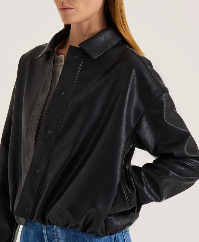 Black Cropped Faux Leather Jacket