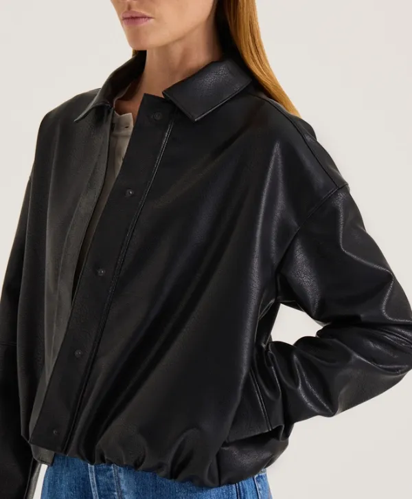 Black Cropped Faux Leather Jacket
