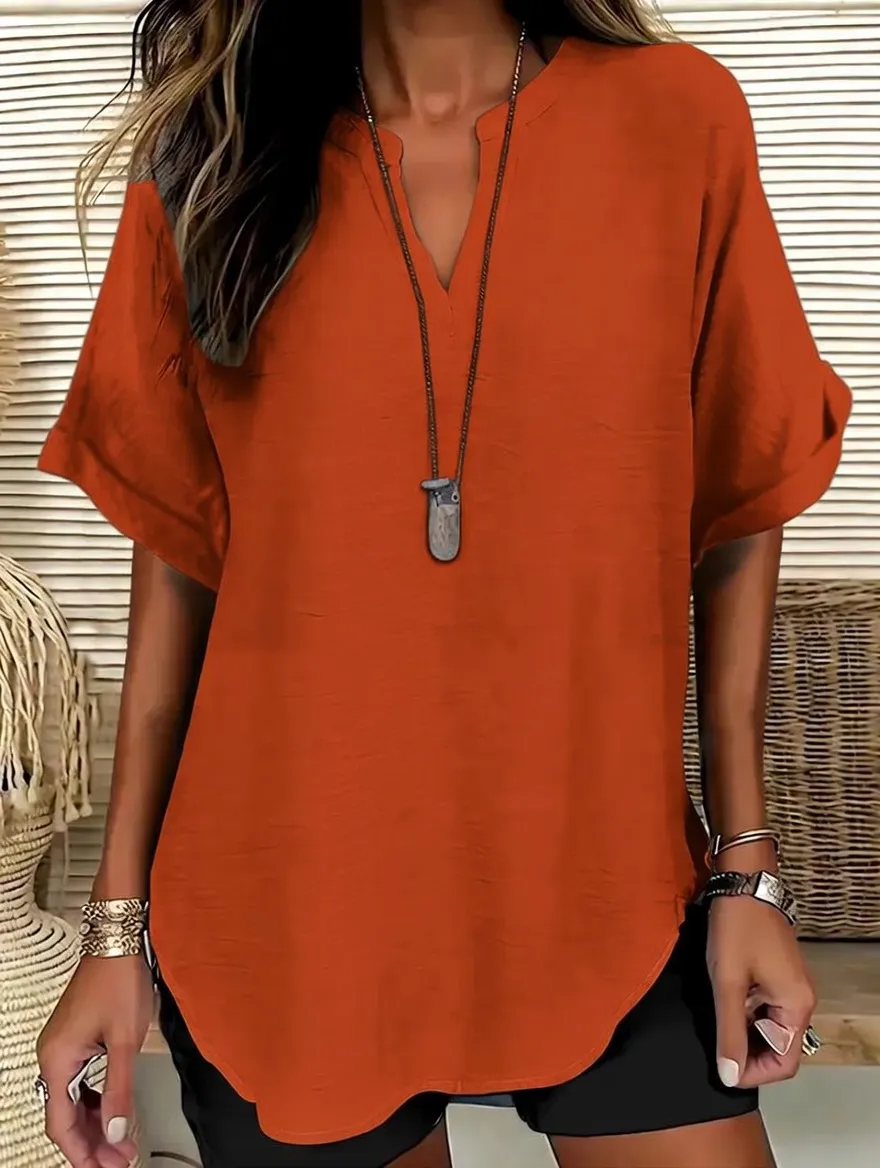 Women's Solid Color Short-Sleeve Shirt