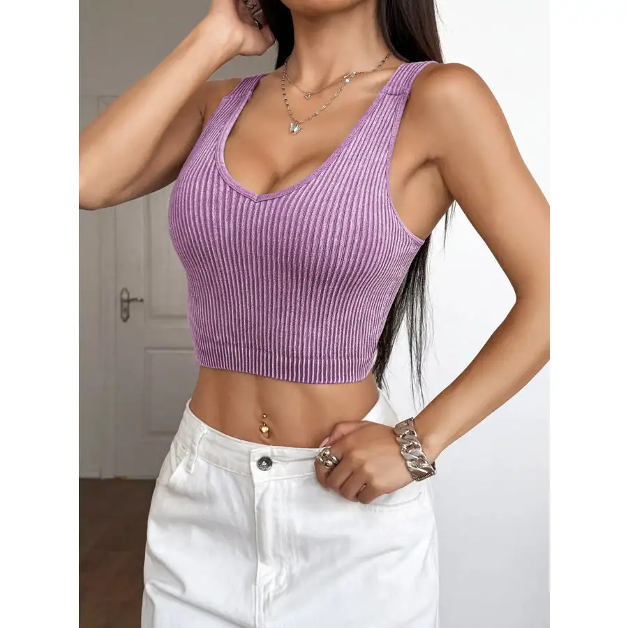 Ribbed Scoop Neck Crop Tank Top
