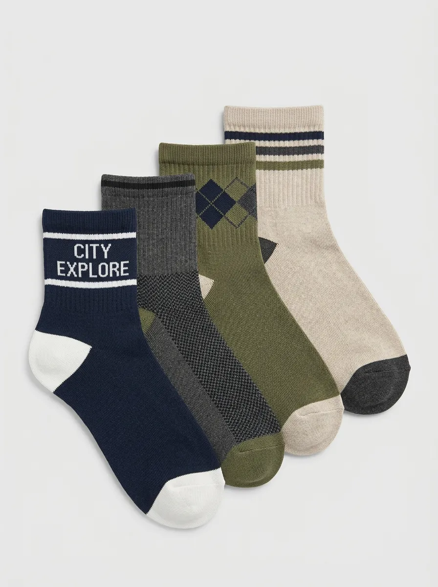 Essential Argyle Printed Finish Men's Four Pair Socks