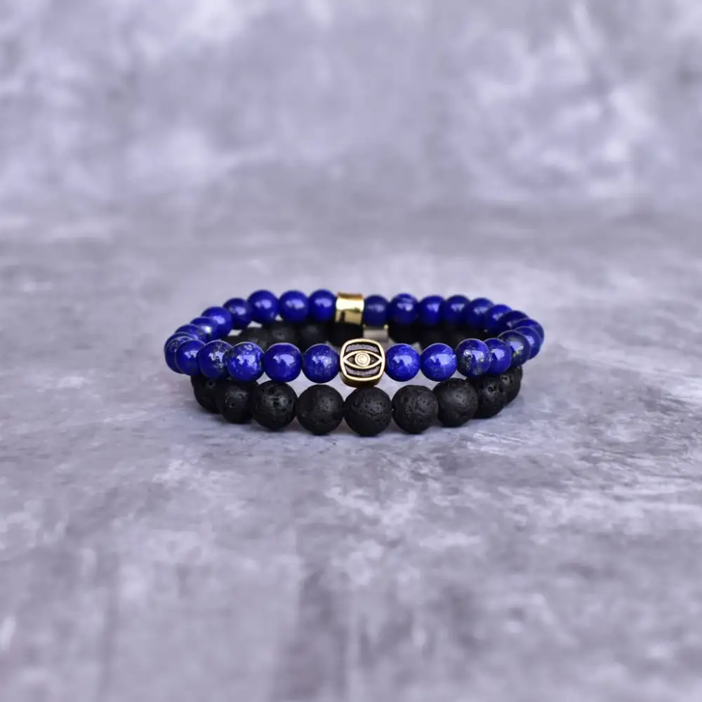 Evil Eye Lava Lapis Lazuli Bead Bracelet