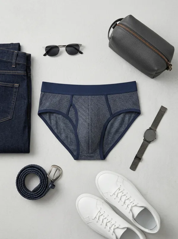 Men's Geometric Pattern Navy Printed Briefs