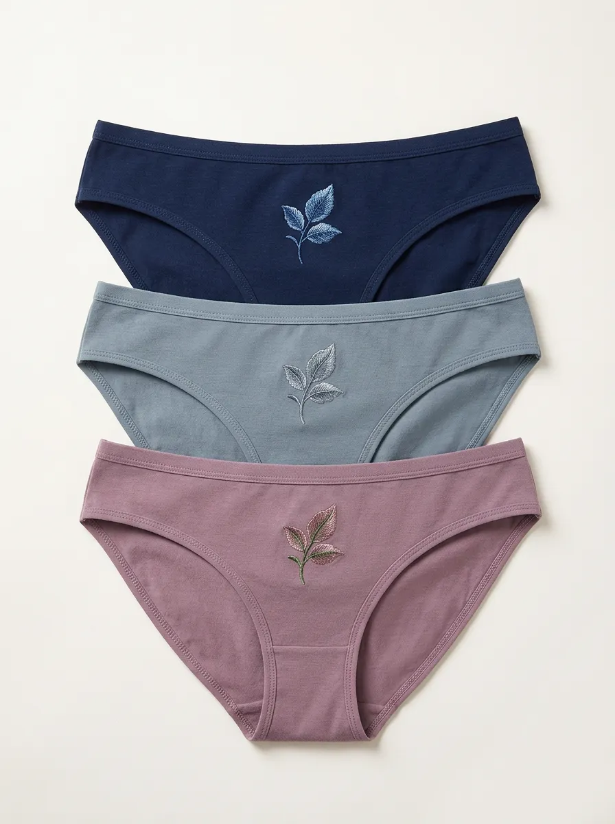 Women's Clean-Finish Leaf Embroidered Bikini Briefs Three Pack