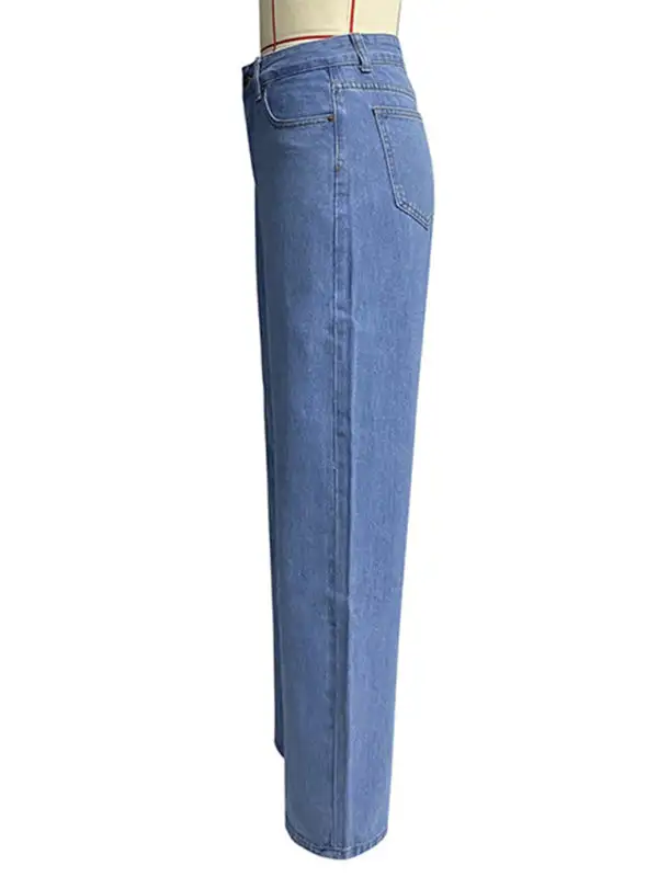 Utility High Waist Wide Leg Washed Denim Jeans