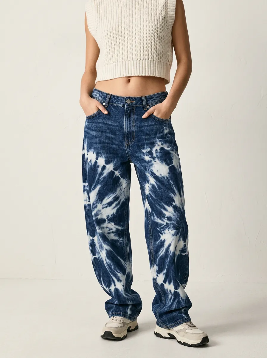 Women's Fashion High-Rise Five-Pocket Tie-Dye Wide Leg Jeans