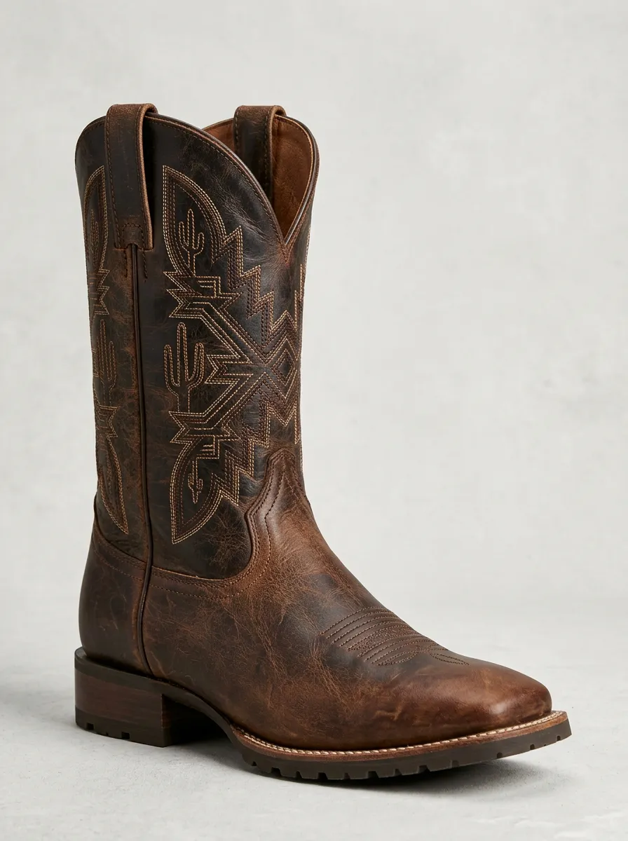 Men's Western Cowboy Cactus Embroidered Printed Boots