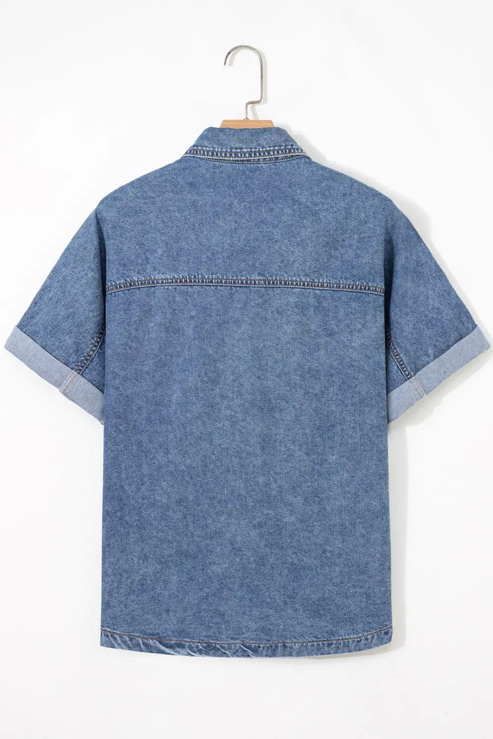 Ashleigh Blue Button Flap Pocket Cuffed Short Sleeve Denim Shirt