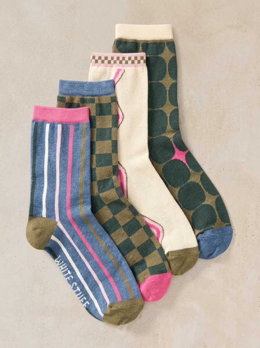 Geometric Floral Four-Pair Casual Socks