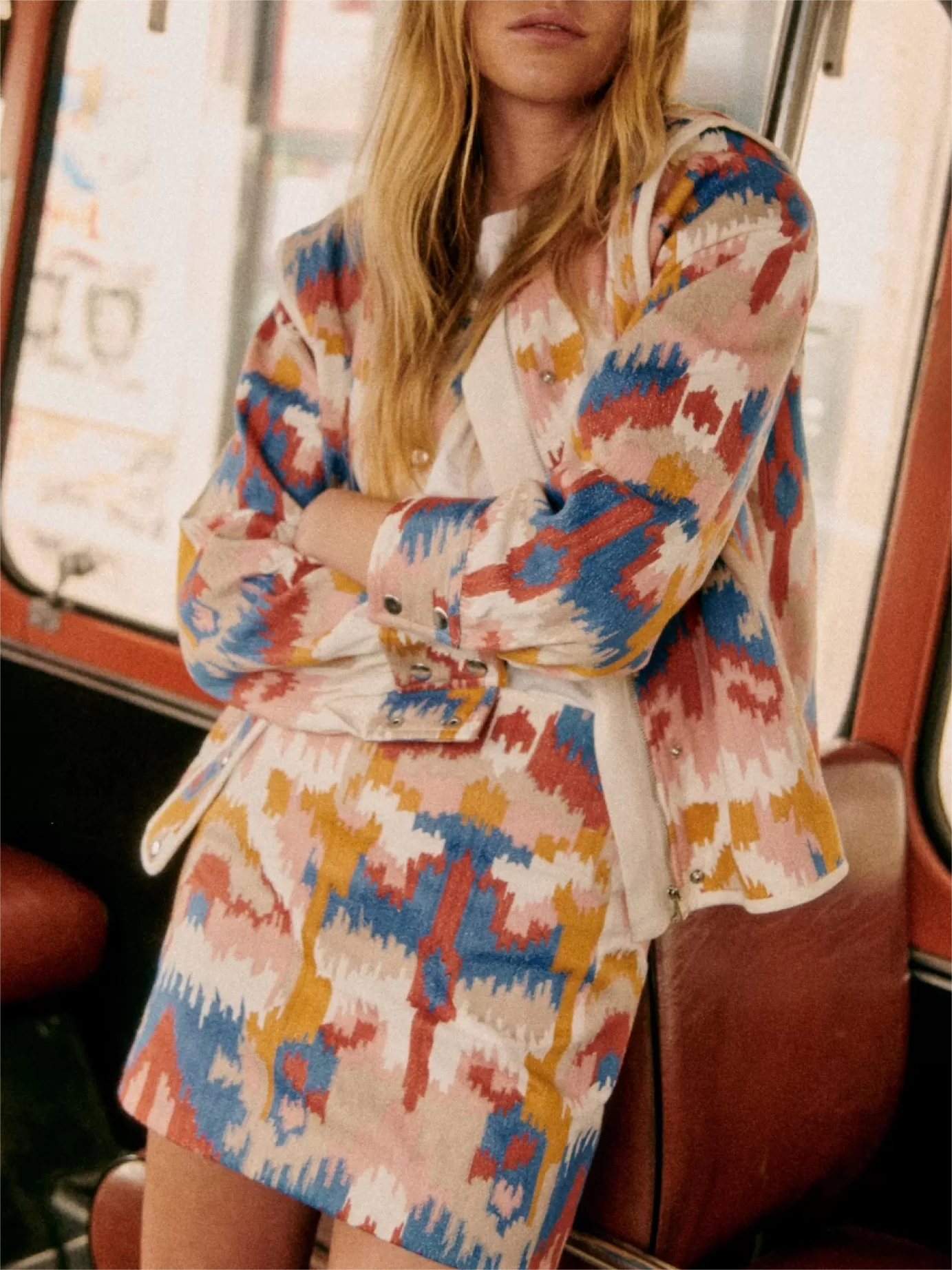Geometric Print Belted Jacket