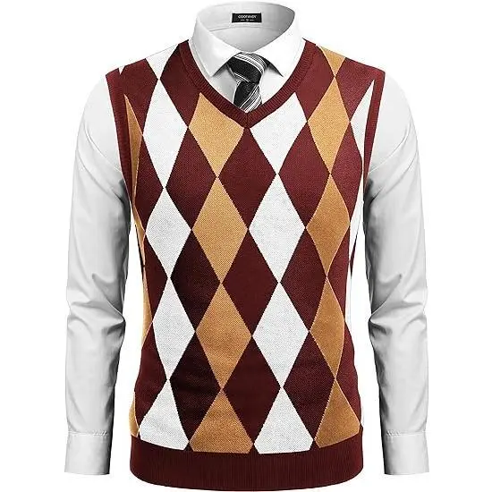 Men’s Sleeveless V-Neck Argyle Sweater Vest – Classic Knit. Modern Slim Fit. Everyday Versatility.