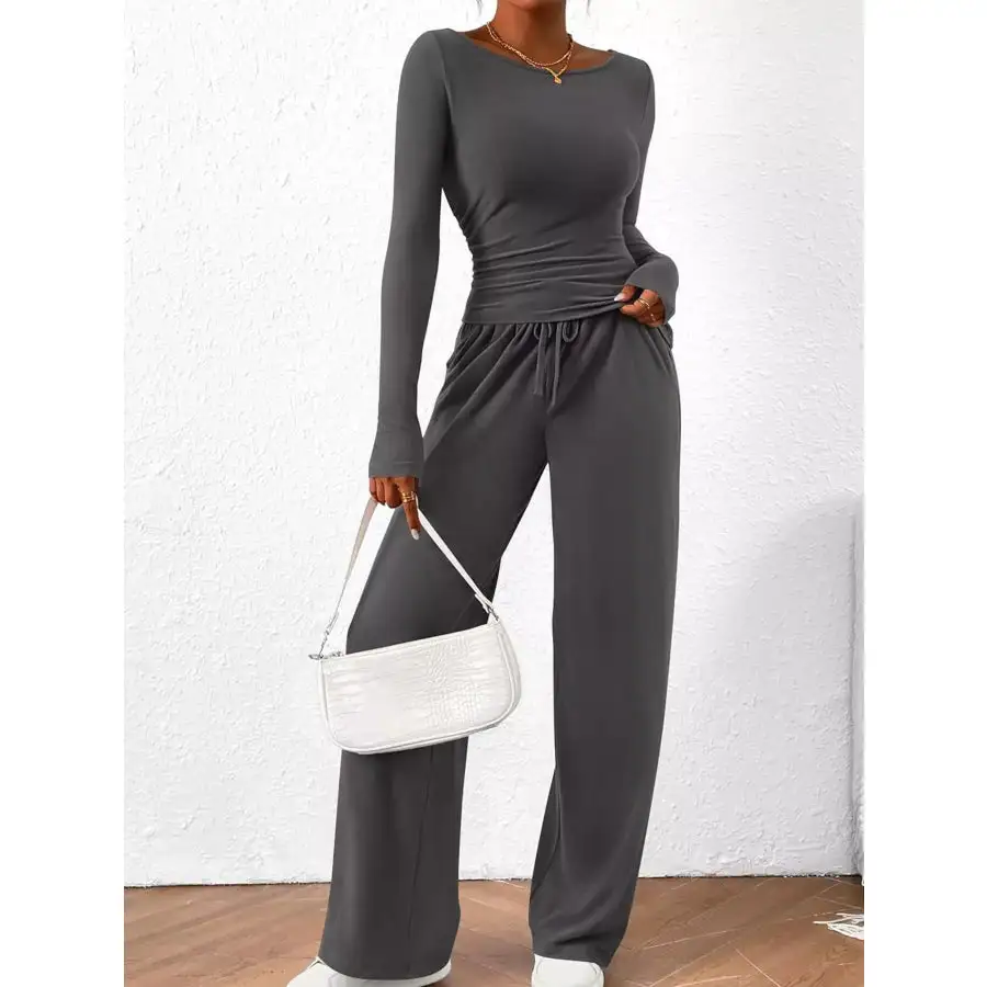 Everyday Long Sleeve Top and Wide Leg Pants Set
