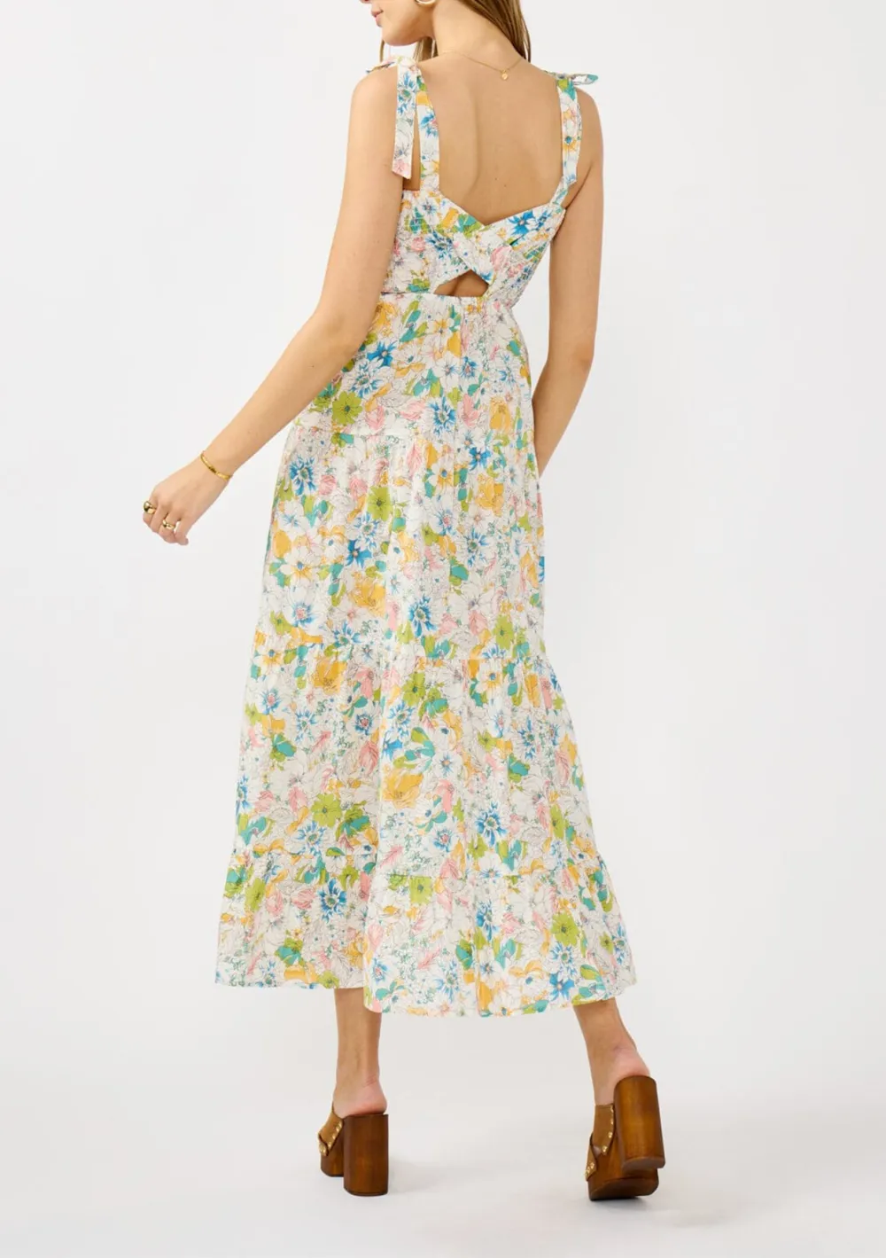 Smocked Tied Shoulder Maxi Dress