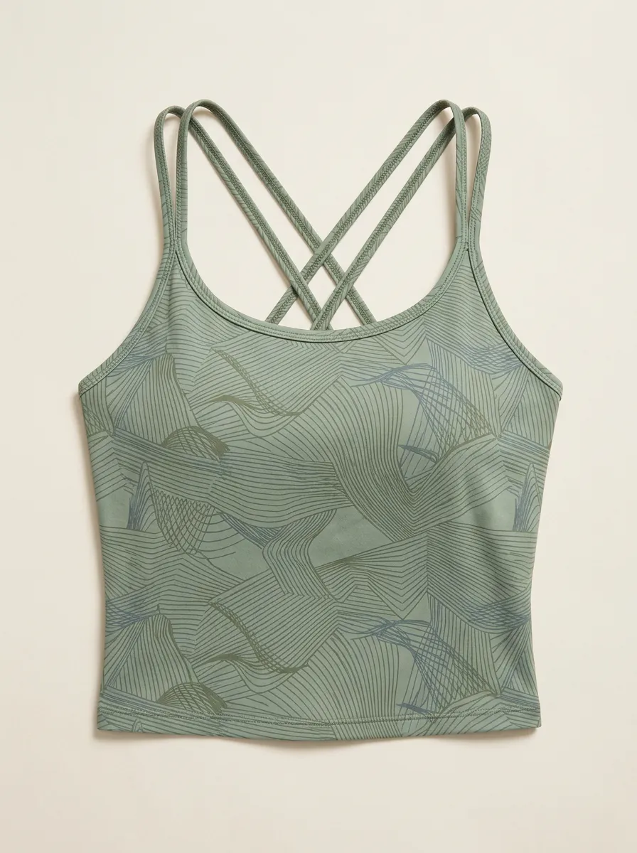 Women's Yoga Fitness Sage Green Geometric Line Printed Tank Top