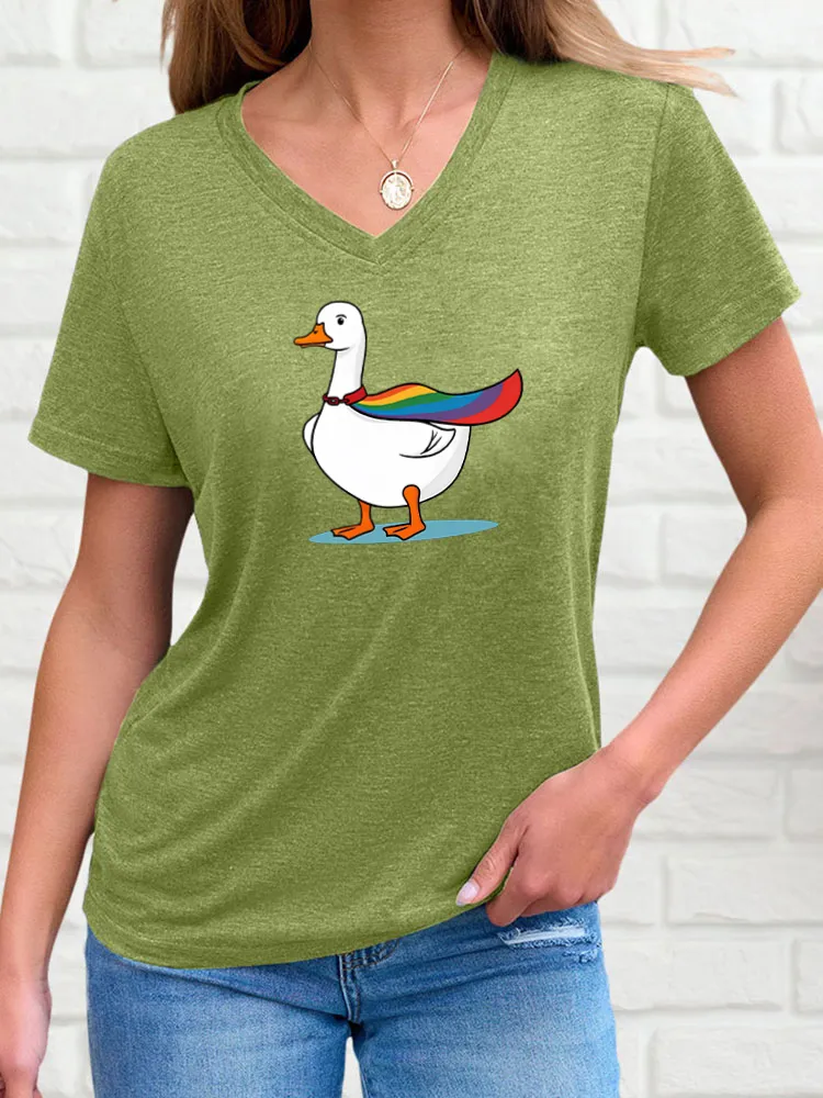 Women's Pride Month Cartoon Print V-Neck Short Sleeve T-Shirt